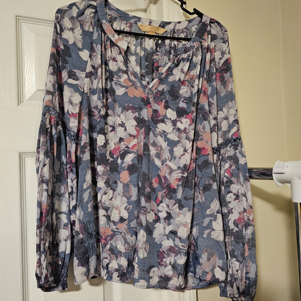 Women's Floral Peasant Blouse - Large